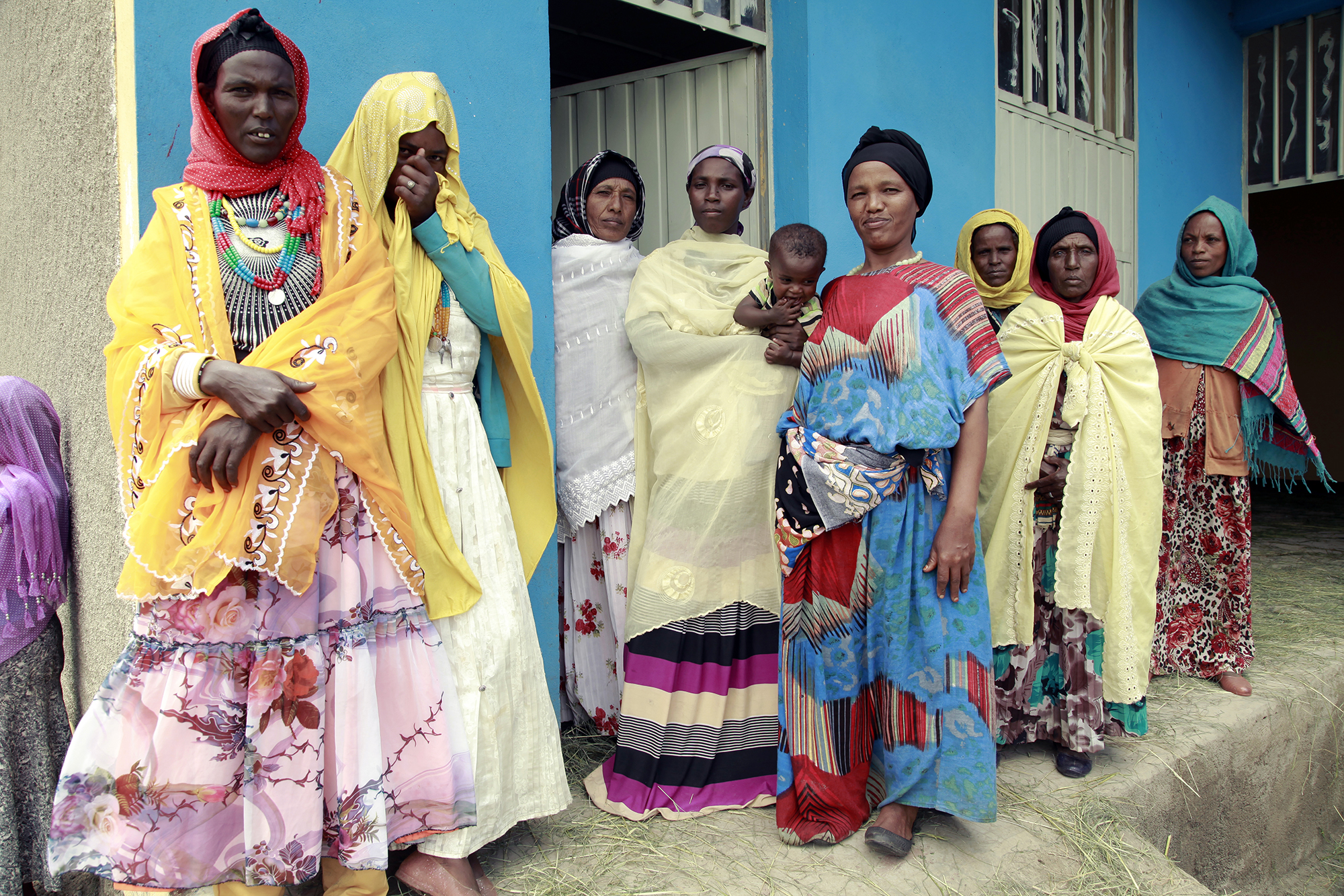 women in Ethiopia in front of daycare centre