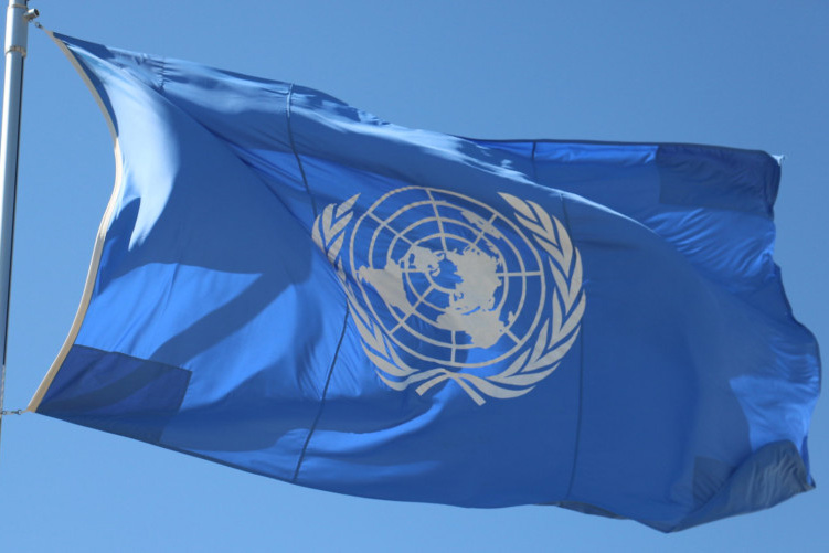 Flying United Nations flag